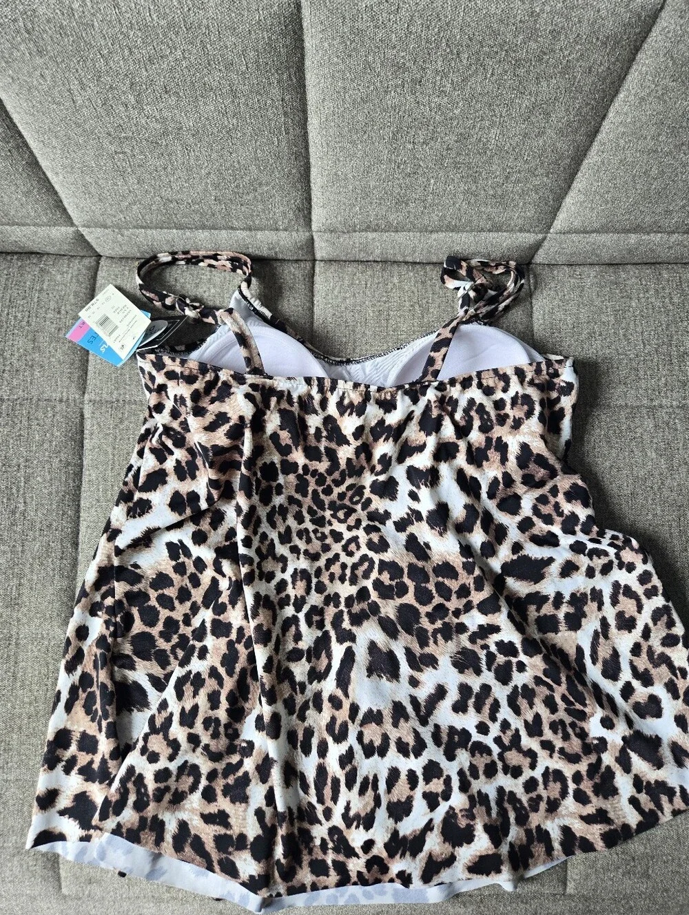 Swim Solutions | Leopard Printed Pleat-Front Tankini Top Tan Beige Size 10